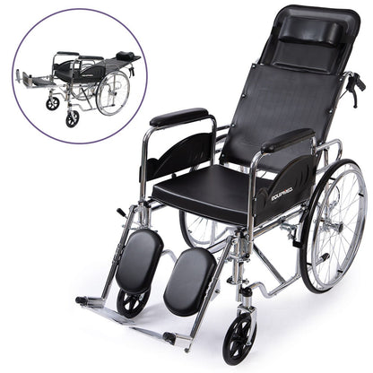 Equipmed Folding Manual Reclining Wheelchair Self Propelled, 24" Rear Wheels, Chrome Steel Frame, 46cm Wide V219-HELWLCEQ1RKA