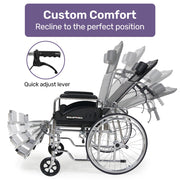 Equipmed Folding Manual Reclining Wheelchair Self Propelled, 24" Rear Wheels, Chrome Steel Frame, 46cm Wide V219-HELWLCEQ1RKA