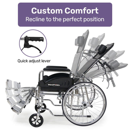 Equipmed Folding Manual Reclining Wheelchair Self Propelled, 24" Rear Wheels, Chrome Steel Frame, 46cm Wide V219-HELWLCEQ1RKA