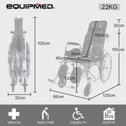 Equipmed Folding Manual Reclining Wheelchair Self Propelled, 24" Rear Wheels, Chrome Steel Frame, 46cm Wide V219-HELWLCEQ1RKA