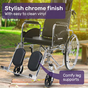 Equipmed Folding Manual Reclining Wheelchair Self Propelled, 24" Rear Wheels, Chrome Steel Frame, 46cm Wide V219-HELWLCEQ1RKA
