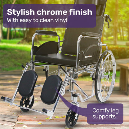 Equipmed Folding Manual Reclining Wheelchair Self Propelled, 24" Rear Wheels, Chrome Steel Frame, 46cm Wide V219-HELWLCEQ1RKA