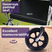 Equipmed Folding Manual Reclining Wheelchair Self Propelled, 24" Rear Wheels, Chrome Steel Frame, 46cm Wide V219-HELWLCEQ1RKA