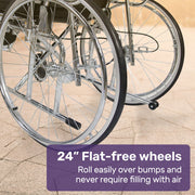 Equipmed Folding Manual Reclining Wheelchair Self Propelled, 24" Rear Wheels, Chrome Steel Frame, 46cm Wide V219-HELWLCEQ1RKA