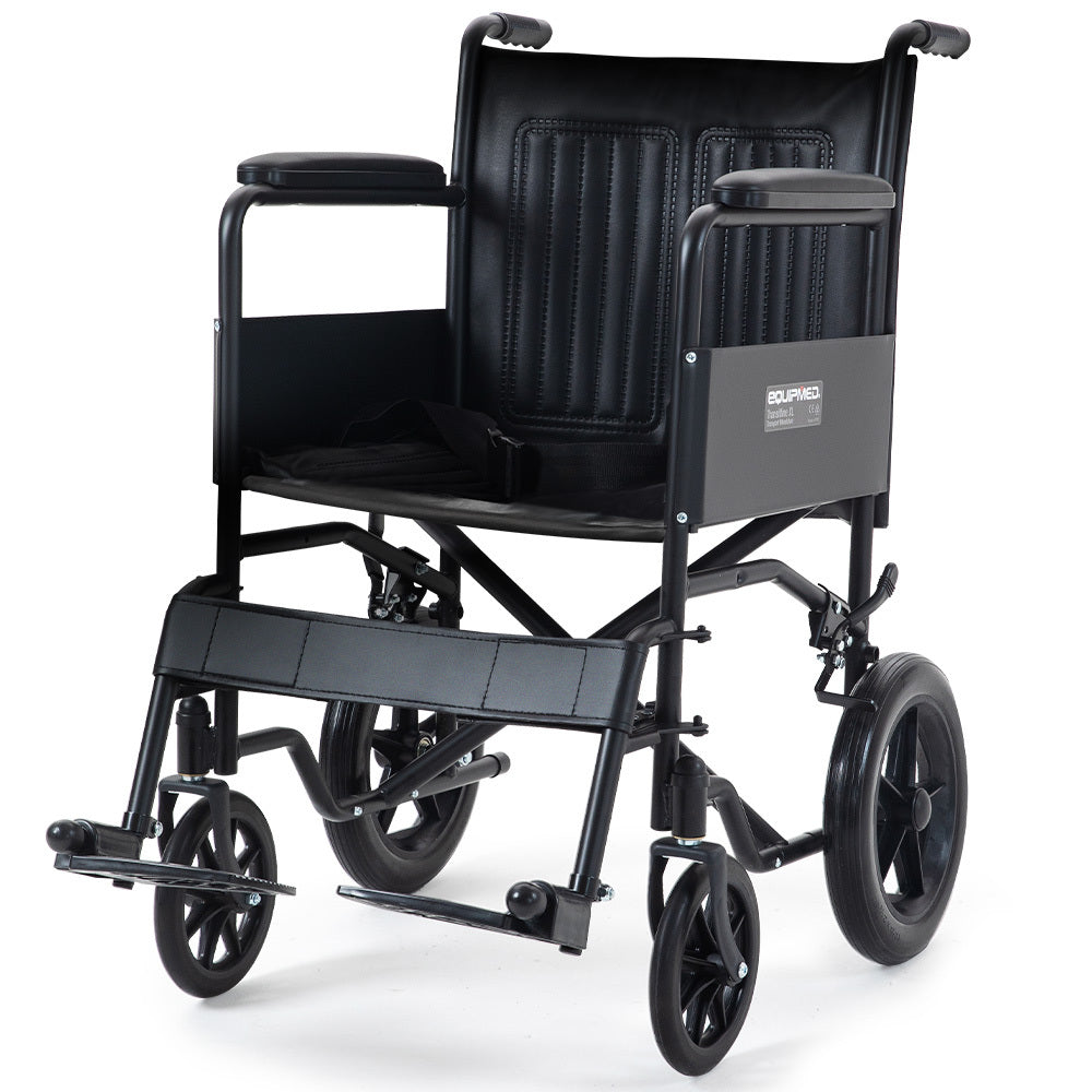 EQUIPMED Folding Transit Manual Wheelchair, Attendant Propelled, Steel Frame, Wide Seat, Comfortable for V219-HELWLCEQB51A