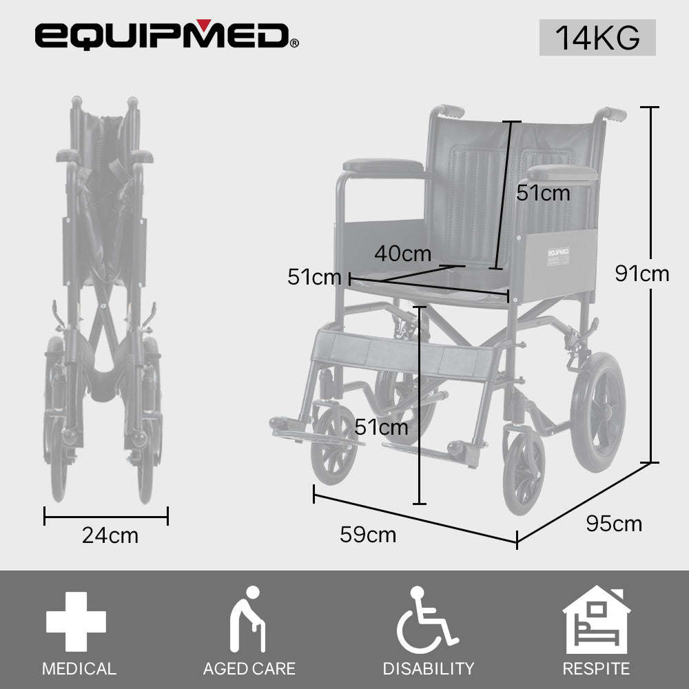 EQUIPMED Folding Transit Manual Wheelchair, Attendant Propelled, Steel Frame, Wide Seat, Comfortable for V219-HELWLCEQB51A