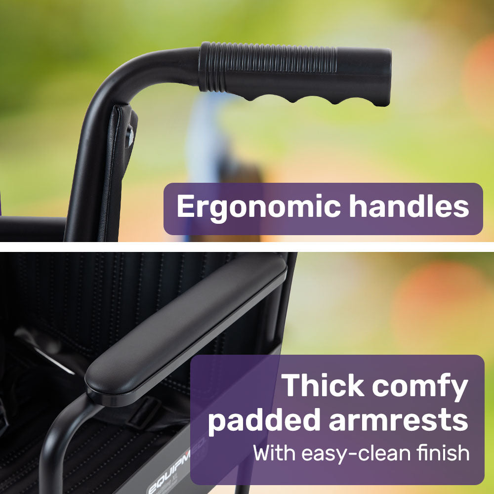 EQUIPMED Folding Transit Manual Wheelchair, Attendant Propelled, Steel Frame, Wide Seat, Comfortable for V219-HELWLCEQB51A