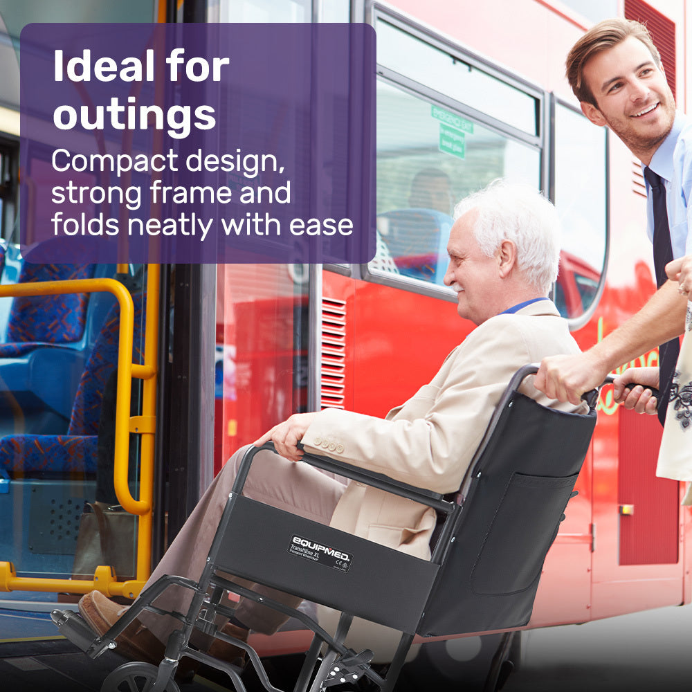 EQUIPMED Folding Transit Manual Wheelchair, Attendant Propelled, Steel Frame, Wide Seat, Comfortable for V219-HELWLCEQB51A