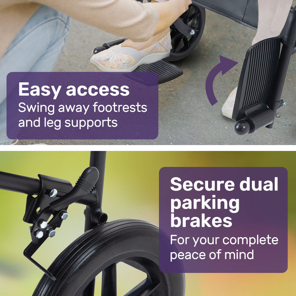 EQUIPMED Folding Transit Manual Wheelchair, Attendant Propelled, Steel Frame, Wide Seat, Comfortable for V219-HELWLCEQB51A