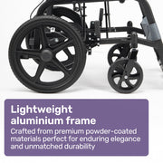 Equipmed Folding Transit Wheelchair, Lightweight Aluminium for Easy Transport, Grey V219-HELWLCEQG41A