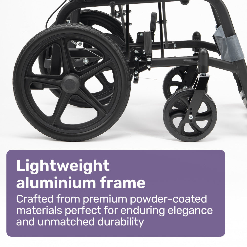 Equipmed Folding Transit Wheelchair, Lightweight Aluminium for Easy Transport, Grey V219-HELWLCEQG41A
