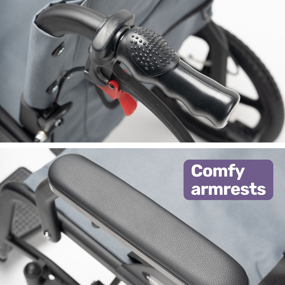 Equipmed Folding Transit Wheelchair, Lightweight Aluminium for Easy Transport, Grey V219-HELWLCEQG41A