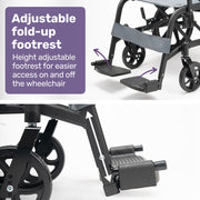 Equipmed Folding Transit Wheelchair, Lightweight Aluminium for Easy Transport, Grey V219-HELWLCEQG41A