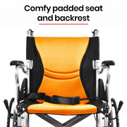 EQUIPMED Folding Aluminium Wheelchair, 20" Wheels, Park Brakes, 100kg Capacity, Orange V219-HELWLCEQO20A