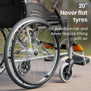 EQUIPMED Folding Aluminium Wheelchair, 20" Wheels, Park Brakes, 100kg Capacity, Orange V219-HELWLCEQO20A