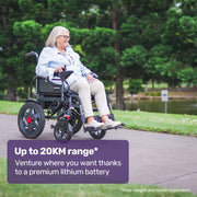 Equipmed Electric Folding Wheelchair, Wide Bariatric Chair Seat, Comfortable for S-XL, Long Range, Lithium V219-HELWLCEQPGK4A