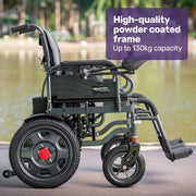 Equipmed Electric Folding Wheelchair, Wide Bariatric Chair Seat, Comfortable for S-XL, Long Range, Lithium V219-HELWLCEQPGK4A