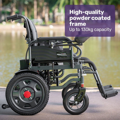 Equipmed Electric Folding Wheelchair, Wide Bariatric Chair Seat, Comfortable for S-XL, Long Range, Lithium V219-HELWLCEQPGK4A