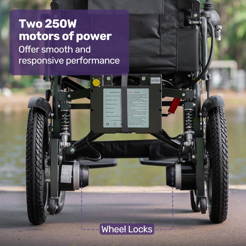 Equipmed Electric Folding Wheelchair, Wide Bariatric Chair Seat, Comfortable for S-XL, Long Range, Lithium V219-HELWLCEQPGK4A