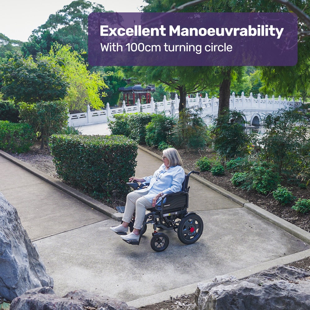 Equipmed Electric Folding Wheelchair, Wide Bariatric Chair Seat, Comfortable for S-XL, Long Range, Lithium V219-HELWLCEQPGK4A