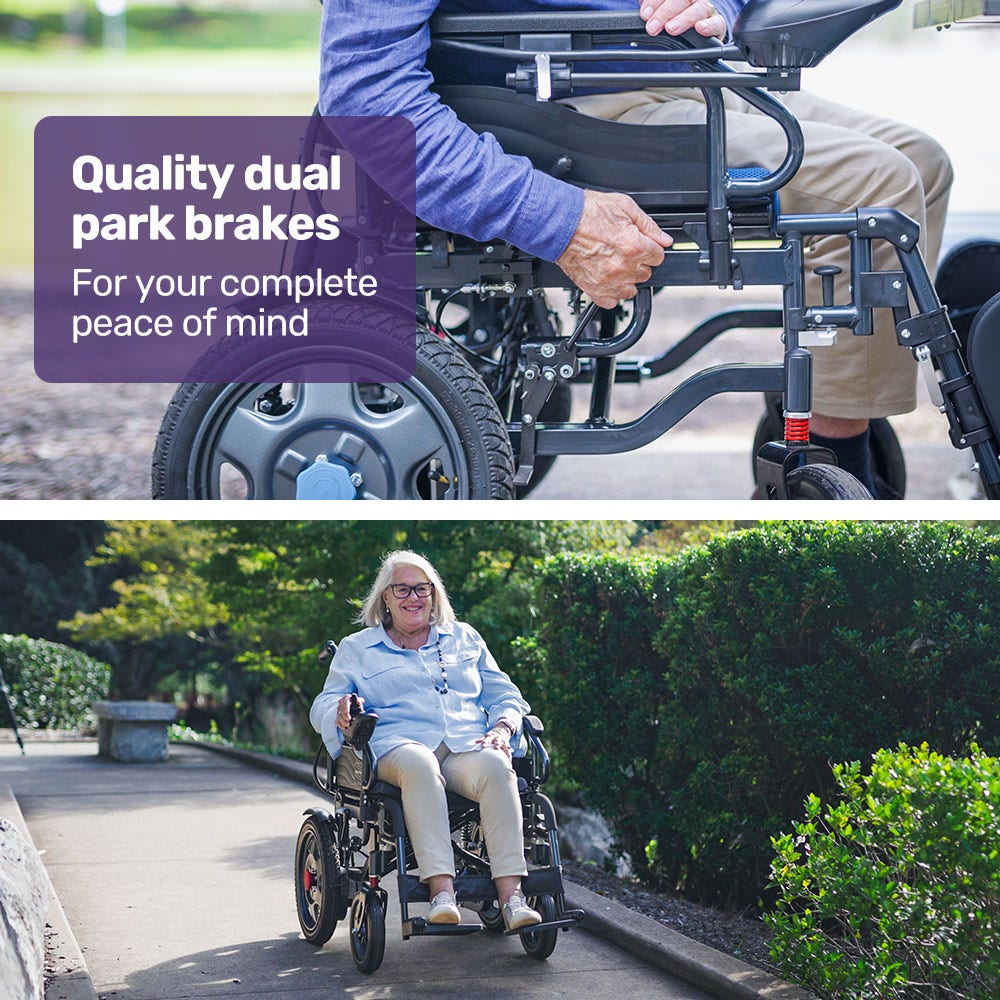 Equipmed Electric Folding Wheelchair, Wide Bariatric Chair Seat, Comfortable for S-XL, Long Range, Lithium V219-HELWLCEQPGK4A