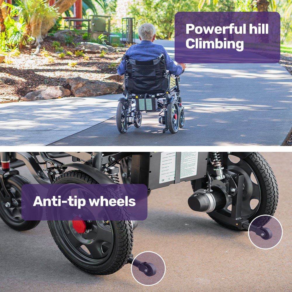 Equipmed Electric Folding Wheelchair, Wide Bariatric Chair Seat, Comfortable for S-XL, Long Range, Lithium V219-HELWLCEQPGK4A