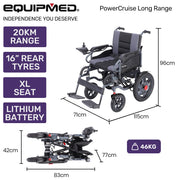 Equipmed Electric Folding Wheelchair, Wide Bariatric Chair Seat, Comfortable for S-XL, Long Range, Lithium V219-HELWLCEQPGK4A