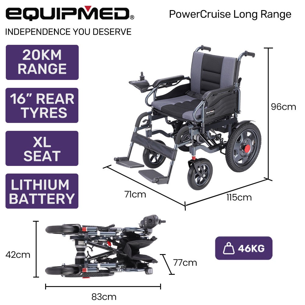 Equipmed Electric Folding Wheelchair, Wide Bariatric Chair Seat, Comfortable for S-XL, Long Range, Lithium V219-HELWLCEQPGK4A