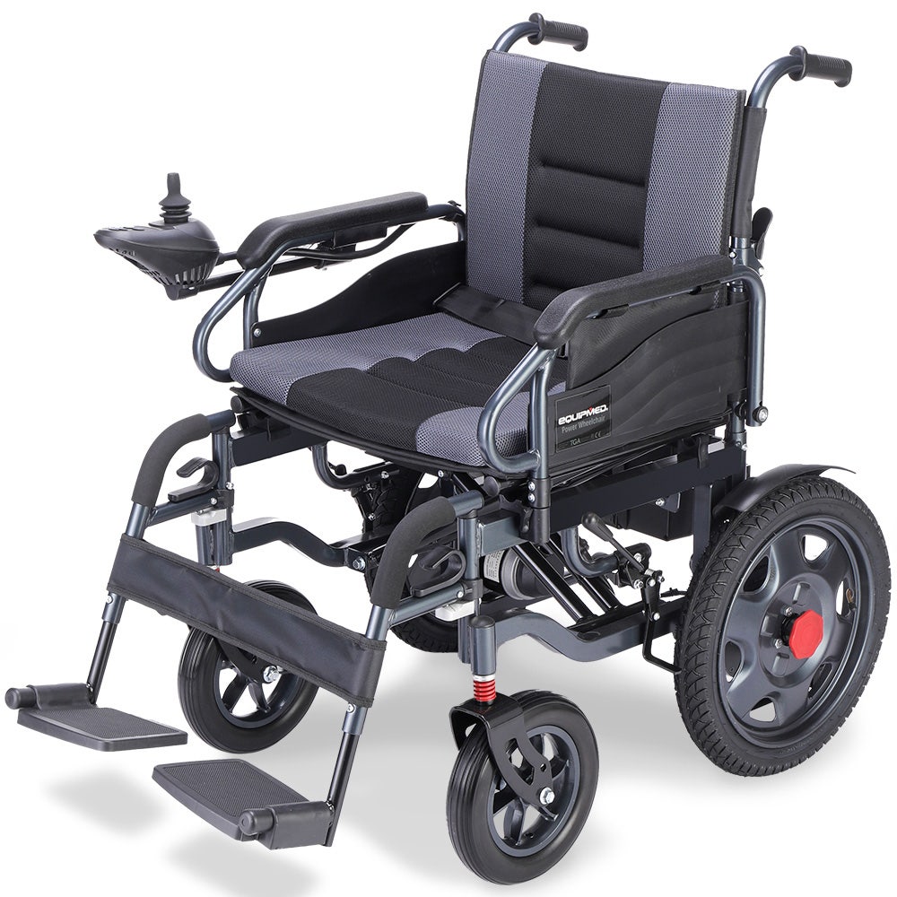 Equipmed Electric Folding Wheelchair, Wide Bariatric Chair Seat, Comfortable for S-XL, Long Range, Lithium V219-HELWLCEQPGK4A