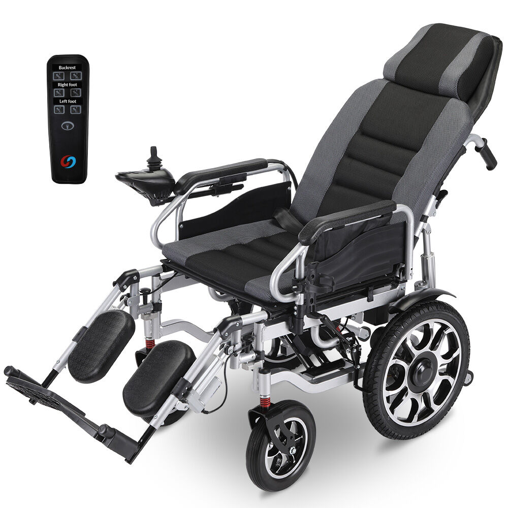 EQUIPMED Electric Wheelchair, Power Recline, Long Range, Lithium Battery, 16" Rear Wheels, Headrest, Folding, V219-HELWLCEQPGK9A