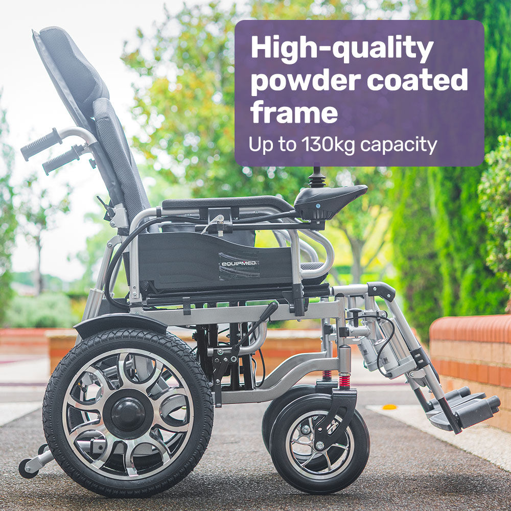 EQUIPMED Electric Wheelchair, Power Recline, Long Range, Lithium Battery, 16" Rear Wheels, Headrest, Folding, V219-HELWLCEQPGK9A