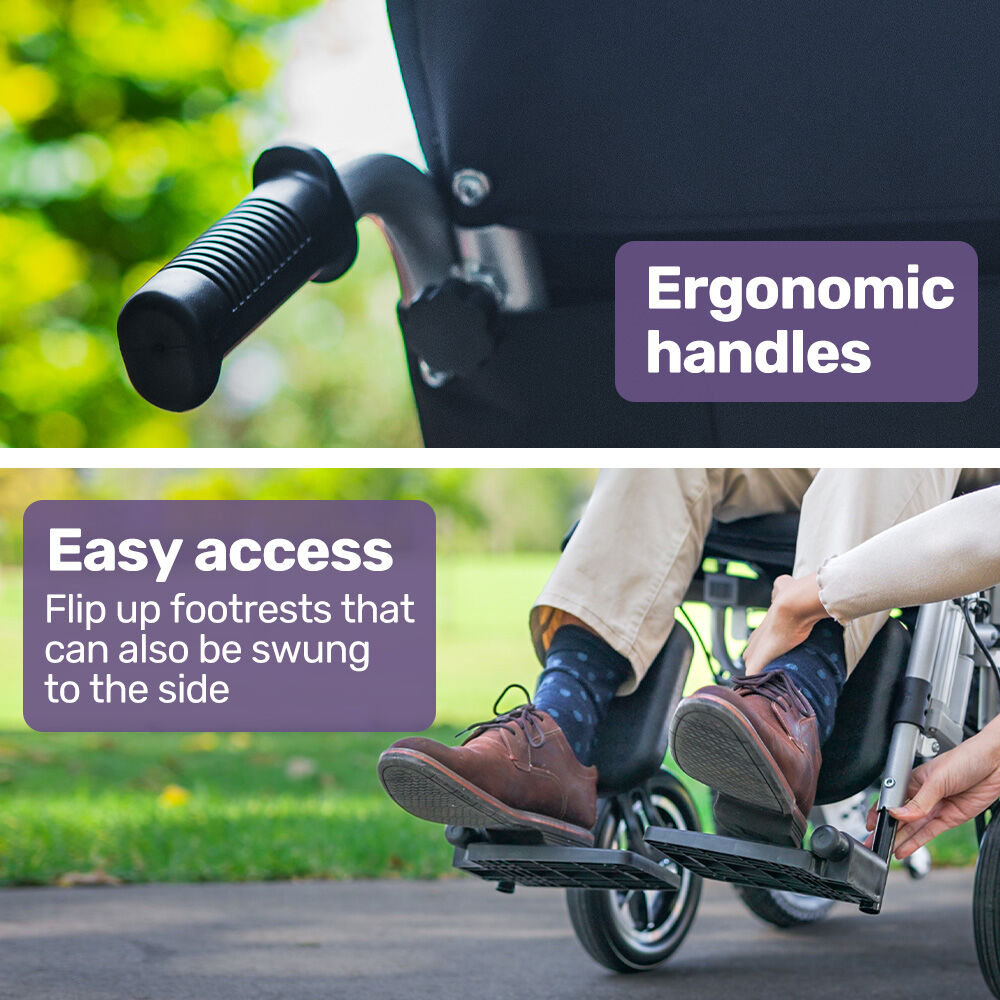 EQUIPMED Electric Wheelchair, Power Recline, Long Range, Lithium Battery, 16" Rear Wheels, Headrest, Folding, V219-HELWLCEQPGK9A