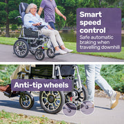 EQUIPMED Electric Wheelchair, Power Recline, Long Range, Lithium Battery, 16" Rear Wheels, Headrest, Folding, V219-HELWLCEQPGK9A