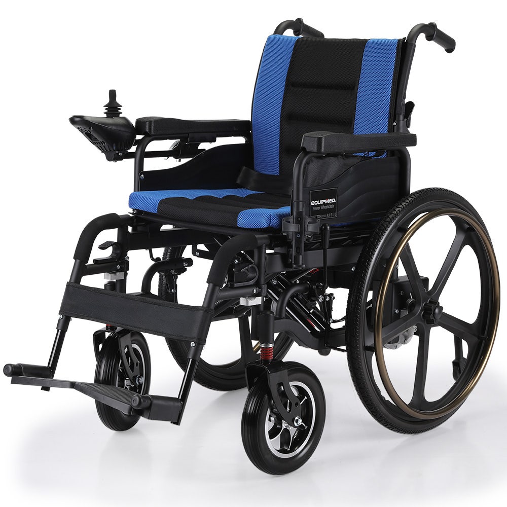 EQUIPMED Electric Wheelchair Folding, Long Range, Airline Approved, Lithium Battery, 24" Light Rear Wheels, V219-HELWLCEQPKB2A
