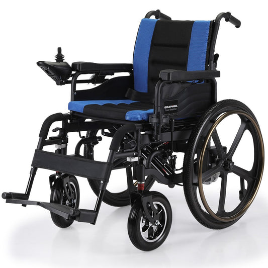 EQUIPMED Electric Wheelchair Folding, Long Range, Airline Approved, Lithium Battery, 24" Light Rear Wheels, V219-HELWLCEQPKB2A