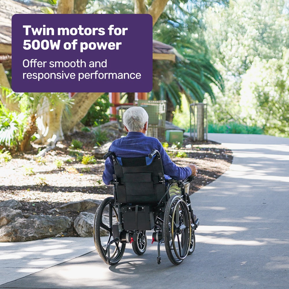 EQUIPMED Electric Wheelchair Folding, Long Range, Airline Approved, Lithium Battery, 24" Light Rear Wheels, V219-HELWLCEQPKB2A