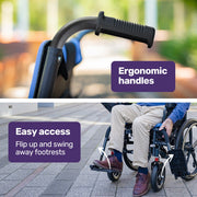 EQUIPMED Electric Wheelchair Folding, Long Range, Airline Approved, Lithium Battery, 24" Light Rear Wheels, V219-HELWLCEQPKB2A