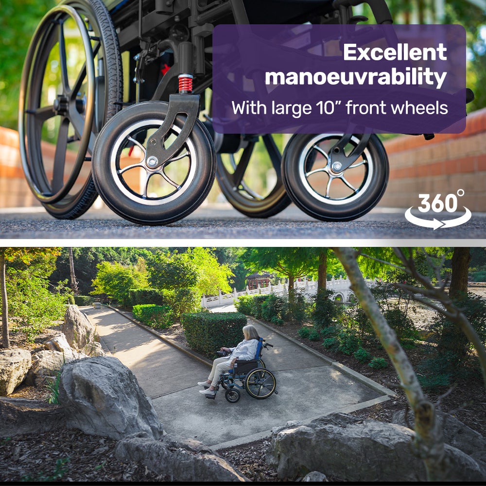 EQUIPMED Electric Wheelchair Folding, Long Range, Airline Approved, Lithium Battery, 24" Light Rear Wheels, V219-HELWLCEQPKB2A