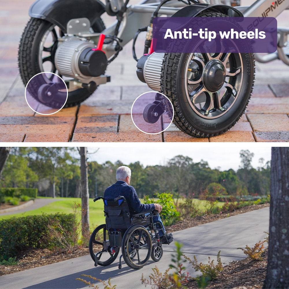 EQUIPMED Electric Wheelchair Folding, Long Range, Airline Approved, Lithium Battery, 24" Light Rear Wheels, V219-HELWLCEQPKB2A