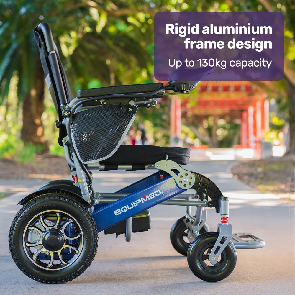 EQUIPMED Power Electric Wheelchair, Long Range, Airline Approved, Folding, Aluminium Frame, Lithium Battery, V219-HELWLCEQPKB6A