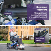EQUIPMED Power Electric Wheelchair, Long Range, Airline Approved, Folding, Aluminium Frame, Lithium Battery, V219-HELWLCEQPKB6A