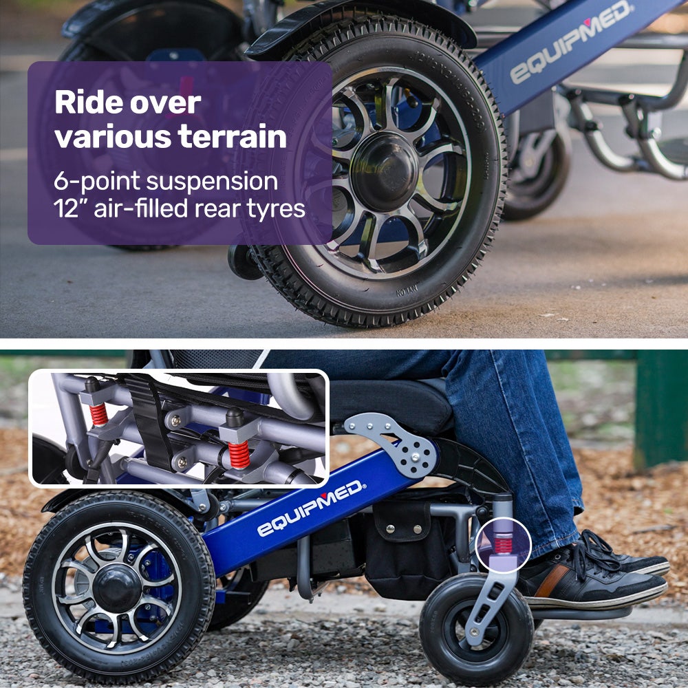 EQUIPMED Power Electric Wheelchair, Long Range, Airline Approved, Folding, Aluminium Frame, Lithium Battery, V219-HELWLCEQPKB6A