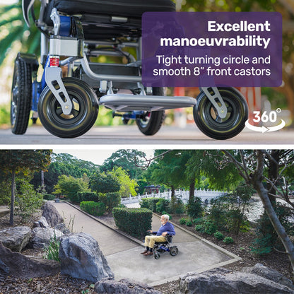 EQUIPMED Power Electric Wheelchair, Long Range, Airline Approved, Folding, Aluminium Frame, Lithium Battery, V219-HELWLCEQPKB6A