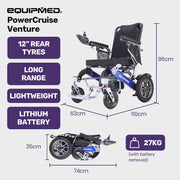 EQUIPMED Power Electric Wheelchair, Long Range, Airline Approved, Folding, Aluminium Frame, Lithium Battery, V219-HELWLCEQPKB6A