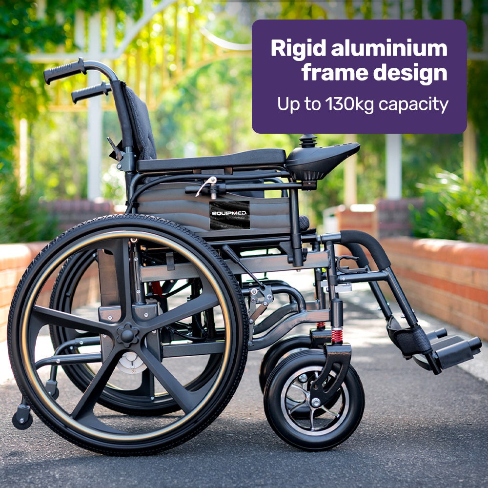 EQUIPMED Electric Wheelchair Folding, Folding, Long Range, Lithium Battery, 24" Rear Wheels, Black V219-HELWLCEQPKK2A