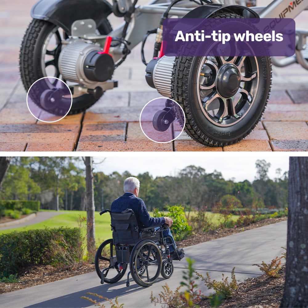 EQUIPMED Electric Wheelchair Folding, Folding, Long Range, Lithium Battery, 24" Rear Wheels, Black V219-HELWLCEQPKK2A
