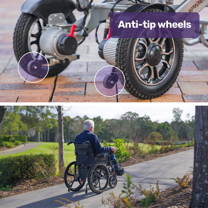 EQUIPMED Electric Wheelchair Folding, Folding, Long Range, Lithium Battery, 24" Rear Wheels, Black V219-HELWLCEQPKK2A