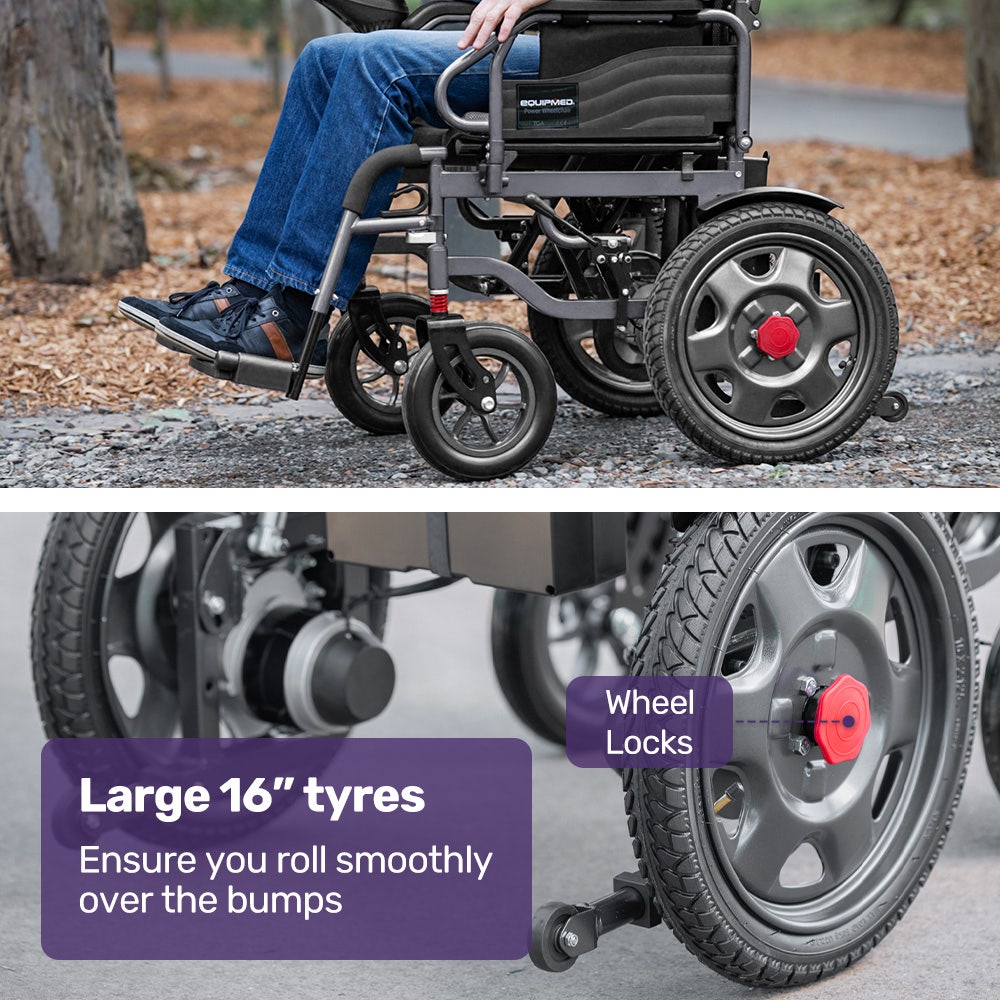 EQUIPMED Electric Folding Wheelchair, Wide Bariatric Chair Seat, Comfortable for S-XL, Long Range, Lithium V219-HELWLCEQPKK4A