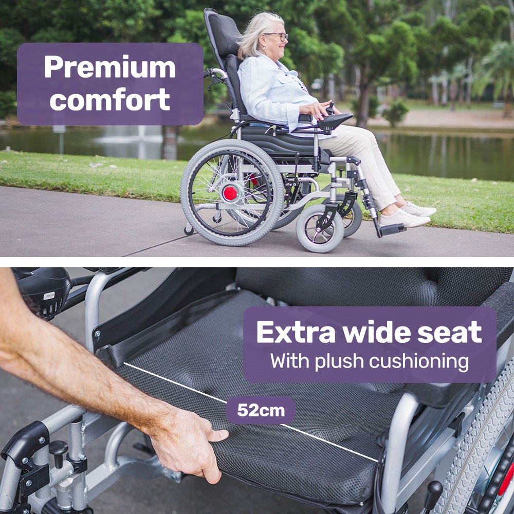 EQUIPMED Power Electric Wheelchair, XL Wide Bariatric Chair Seat, Long Range, Airline Approved, Recline V219-HELWLCEQPKK5A
