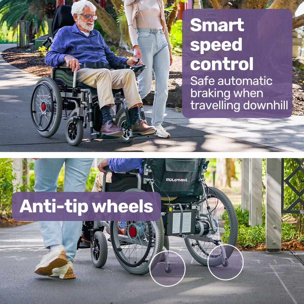 EQUIPMED Power Electric Wheelchair, XL Wide Bariatric Chair Seat, Long Range, Airline Approved, Recline V219-HELWLCEQPKK5A